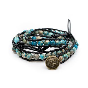 Edelsteen Armband Blauwe Agaat Wikkel Armband met Tree of Life