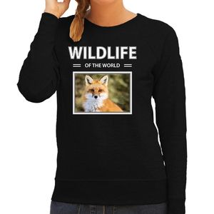Vos sweater / trui met dieren foto wildlife of the world zwart voor dames
