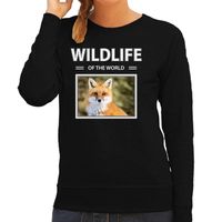 Vos sweater / trui met dieren foto wildlife of the world zwart voor dames - thumbnail