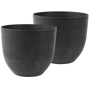 2x stuks bloempot/plantenpot van gerecycled kunststof zwart D28 en H24 cm