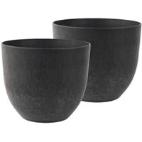 2x stuks bloempot/plantenpot van gerecycled kunststof zwart D28 en H24 cm