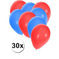 30x ballonnen - 27 cm - rood / blauwe versiering - thumbnail
