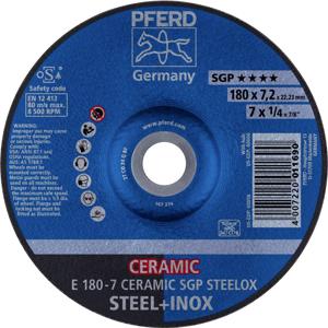 PFERD 62217300 E 180-7 CERAMIC SGP STEELOX Afbraamschijf gebogen Diameter 180 mm Boordiameter 22.23 mm RVS, Staal 10 stuk(s)