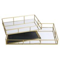 Urban Living Kaarsenborden set met spiegelbodem - 2x stuks - goud - Kaarsenplateaus - 30 en 40 cm
