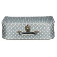 Kinderkoffer sterren - zilver - 30 cm - karton - logeerkoffer / opbergkoffer - kraamcadeau