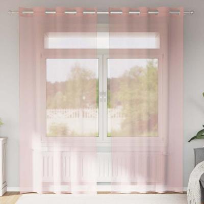 Gordijnen voile met doorvoertules 2 st 140x245 cm roze