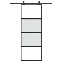 Schuifdeur met beslag 76x205 cm gehard glas en aluminium