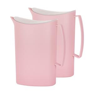 Schenkkan/waterkan met deksel - 2x - roze - 2 liter - kunststof - L20 x H23 cm