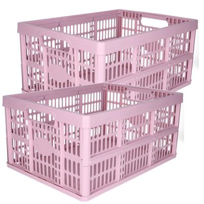 Opvouwbare krat - 2x - roze - 48 x 35 x 24 cm - boodschappen - 32 liter - kunststof