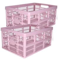 Opvouwbare krat - 2x - roze - 48 x 35 x 24 cm - boodschappen - 32 liter - kunststof