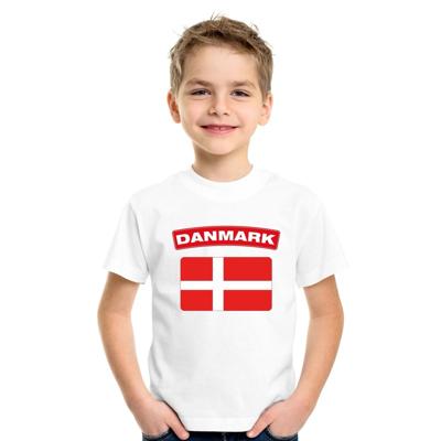 Supporters kleding - t-shirt van vlag Denemarken - wit - voor kinderen - korte mouwen - sport