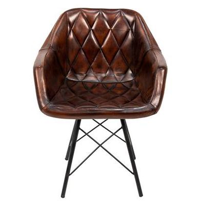 Clayre & Eef Eetkamerstoel met Armleuning 46x61x85 cm Bruin Leder Clayre & Eef Eetkamerstoel met Armleuning 46x61x85 cm Bruin Leder