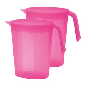 Schenkkan/waterkan met deksel - 2x - fuchsia roze - 1,75 liter - kunststof - L22 x H20 cm