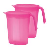 Schenkkan/waterkan met deksel - 2x - fuchsia roze - 1,75 liter - kunststof - L22 x H20 cm - thumbnail