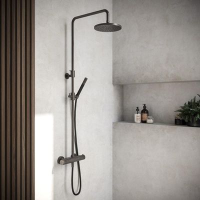 Hotbath Cobber thermostatische regendoucheset met 20cm ronde hoofddouche staafhanddouche ijzer verouderd SDS9AI