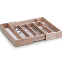 Zeller Uitschuifbare bestekbak - 2x - inzetbak - rubberhout - 50 x 38 x 6 cm - Ladeverdeler - vakjes