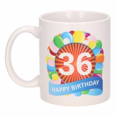 36 jaar Verjaardag koffiemok - cadeau beker - feestelijke ballonnen print - 300 ml - keramiek - wit 36 jaar Verjaardag koffiemok - cadeau beker - feestelijke ballonnen print - 300 ml - keramiek - wit