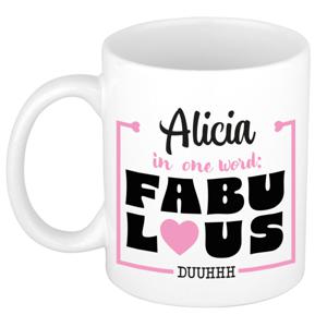 Naam mok Alicia - wit - Fabulous - keramiek - 300 ml - cadeau collega beker