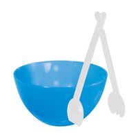Serveerschaal/slakom - blauw - kunststof - 26 cm - met sla bestek/couvert - Serveerschalen - thumbnail
