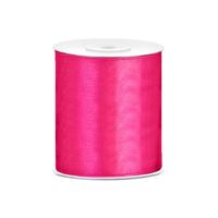 Hobby/knutsel satijnen sierlint - fuchsia - 10 cm x 25 mtr - cadeau lint - thumbnail