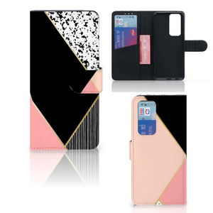 OPPO Find X3 Neo 5G Book Case Zwart Roze Vormen