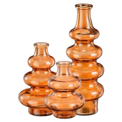 Bloemenvaas Sira - 3x - transparant glas - oranje - 3 maten - vaas - sierlijk model Bloemenvaas Sira - 3x - transparant glas - oranje - 3 maten - vaas - sierlijk model
