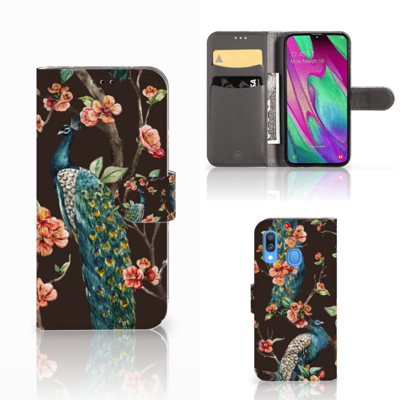 Samsung Galaxy A40 | Telefoonhoesje | Met pasjeshouder | Pauw met Bloemen