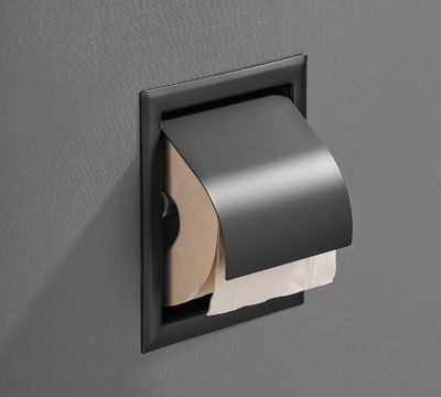 Toiletrolhouder SaniClear Nero | Inbouw | Met klep | Messing | Vierkant | Zwart mat