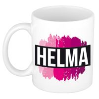 Naam cadeau mok / beker Helma met roze verfstrepen 300 ml