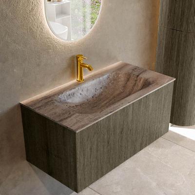 Badmeubel Mondiaz Kurve-Dlux | 90 cm | Meubelkleur Shadow | Wastafelkleur Oza | Solid surface | Wasbak midden spoelbak | 1 kraangat