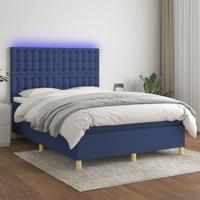 Boxspring met matras en LED stof blauw 140x200 cm