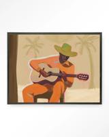 Urban Cotton Wandkleed 'Musician 2' 145 x 190cm in Floating Frame - black
