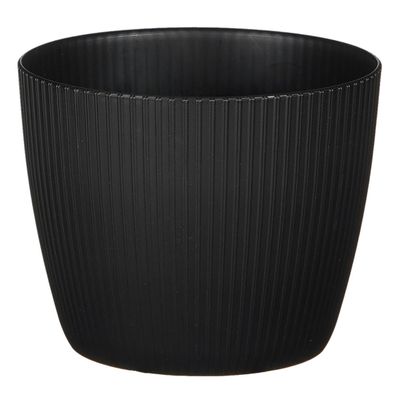 Plantenpot/bloempot kunststof zwart ribbels patroon - D13,5/H11 cm