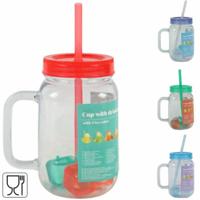 Beker met rietje en deksel 4 assorti 550 ml | 21 stuks