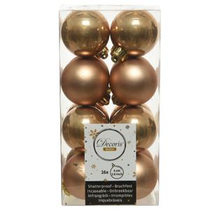 Kerstballen - 16x st - camel bruin - D4 cm - kunststof - mat/glans - kerstversiering