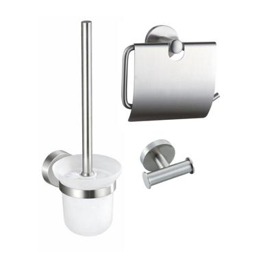 Fortifura Calvi Toiletset 3-delig - toiletrolhouder met klep - toiletborstel - handdoekhaak dubbel rond - Geborsteld RVS PVD SW1183145 SW1211589 SW639930
