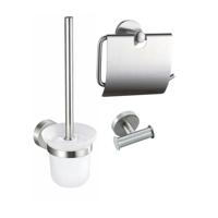 Fortifura Calvi Toiletset 3-delig - toiletrolhouder met klep - toiletborstel - handdoekhaak dubbel rond - Geborsteld RVS PVD SW1183145 SW1211589 SW639930