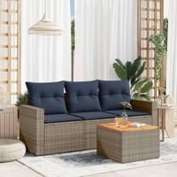 4-delige Loungeset met kussens poly rattan grijs