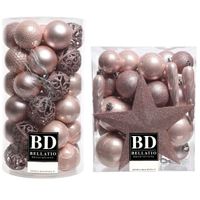 70x stuks kunststof kerstballen met ster piek lichtroze (blush pink) mix