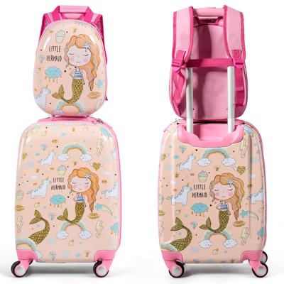 2 Stuks Kinder Dragen op Bagageset 32cm & 51cm Kinder Koffer met 4 Spinner Wielen Reis Rollende Koffer Roze