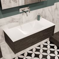 Mondiaz Lush Cloud badmeubel eiken donker bruin 100 cm 1 lade solid surface enkele spoelbak midden zonder kraangat