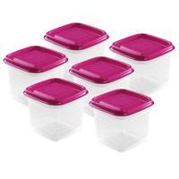 Vershoudbakjes Hega - set van 6x stuks - 0.7 liter - transparant/fuchsia - L11 x B11 x H12 cm - thumbnail