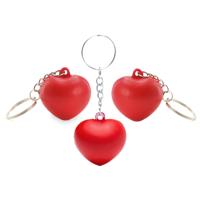 Stressbal sleutelhanger rood hartje - 3x - dia 3,6 cm - Anti-stress - Stressballen - Squishy - valen