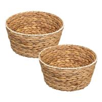 Rieten gevlochten mandje - 2x - naturel - D26 x H13 cm - rond - opbergmandje - broodjes - badkamer