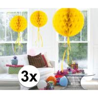 Decoratie bol - 3x - geel - 30 cm - crepe papier - versiering - feestversiering