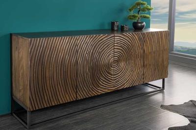 Massief dressoir ZEN CIRCLES 180cm donkerbruin mangohout 3D design - 44580