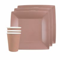 Feest/verjaardag servies set 10x bordjes en bekertjes - rose goud - karton