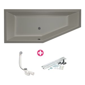 Ruimtebesparend bad Xenz Society compact | Links | 180x80 cm | Incl.Badafvoer | Met overloop | Acryl | Cement mat