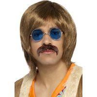 Hippie verkleed pruik, snor en bril setje voor heren - thumbnail