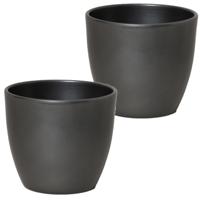 2x stuks bloempot glanzend zilver metallic keramiek voor kamerplant H27 x D32 cm - thumbnail